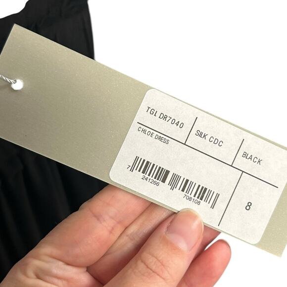 NWT Three Graces London Black 100% Silk Chloe Tiered Maxi Dress Womens 8 / US 4 - Picture 6 of 8